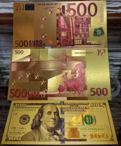 Euro/billetes Dorados-colección En Latón 8uni. 100dol.cábala