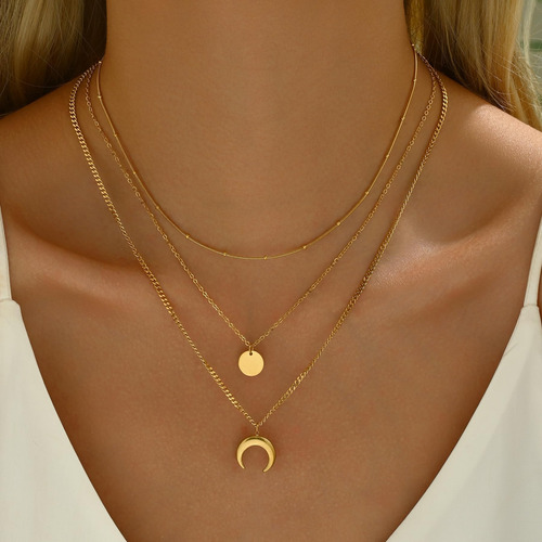 Collares Con Colgante De Moneda De Luna Creciente En Capas C