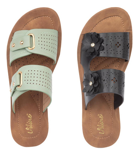 Sandalias Dama Vi Line Kit 2 Pares Planas 1187956