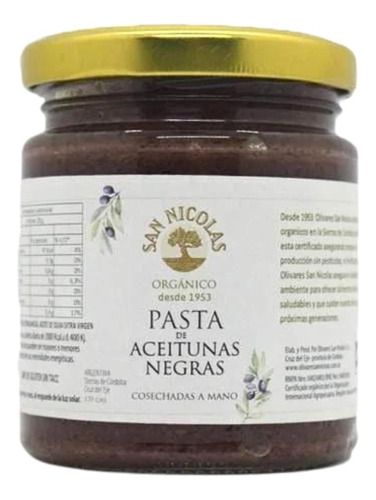 Pasta De Aceitunas Negras Orgánicas San Nicolás 170 G