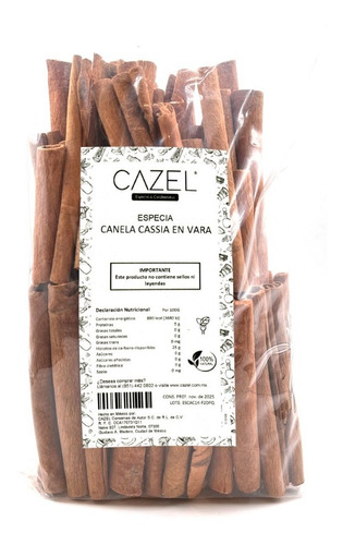 Canela Cassia En Vara Natural 500g