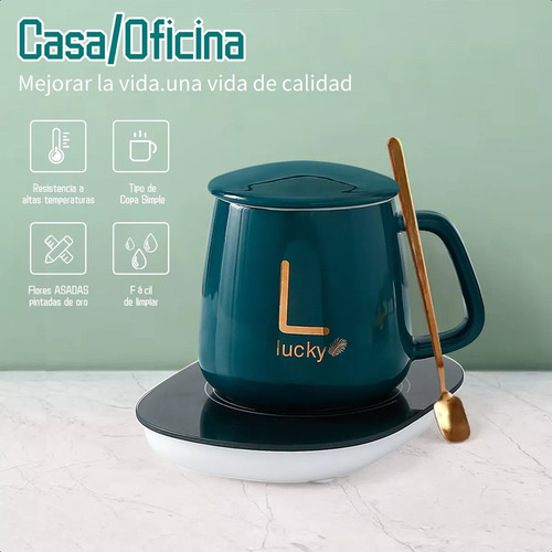 Taza Cerámica Con Calentador Eléctrico Verde Musgo Base Electrica 220v