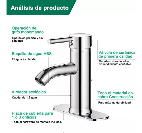 Lavabo Grifo Baño Llave Monomando Fregadero Inoxidable