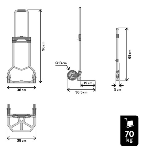 Diablito Plegable De Carga 70kg Extensible Resistente Acero