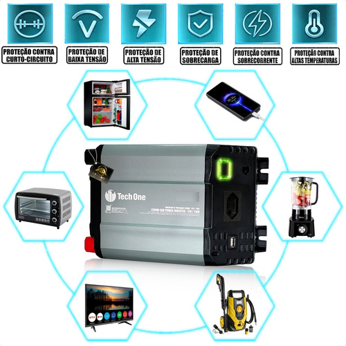 Inversor De Tensão 1200w 24v Conversor Energia Transformador