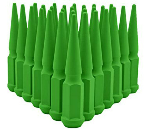 20 Pc M14x1.5 Flat Lime Green Spike Lug Nuts - Powder Coated