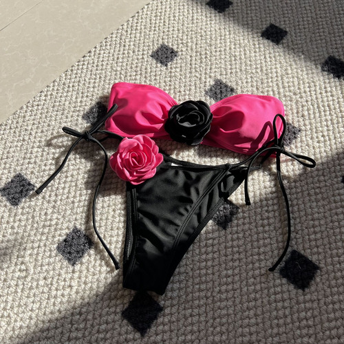 Bikini Sensual Sin Tirantes Con Flores 3d M