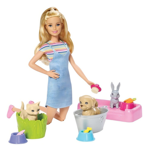 Barbie Muñeca Baño De Mascotas Mattel Con Accesorios