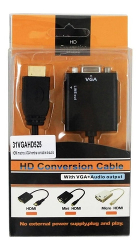 Imagen 4 de 5 de Adaptador Conversión Hdmi A Vga + Audio Hd + Cable Vga