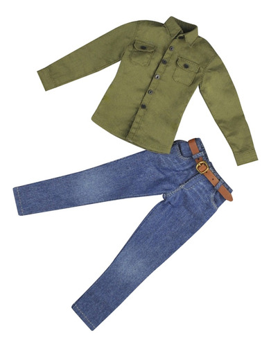 Camisa Y Jeans De Color Verde Militar 1:6 Para 12 Personas\