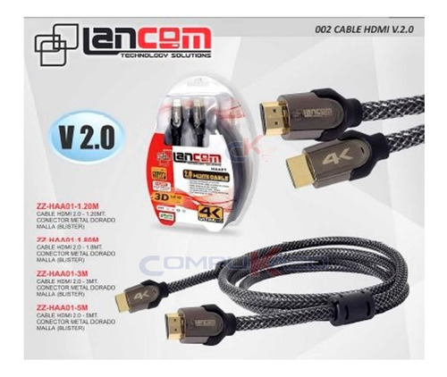 Cable Hdmi 2.0 De 1.80 Metros 4k 3d Lancom Conectores 24k