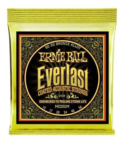 Conjunto de cordas Ernie Ball 2554 Everlast Coated 13-56 para guitarra