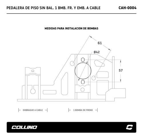 Imagen 6 de 8 de Pedalera Piso Collino 1 Bomba Freno + Embrague A Cable A12