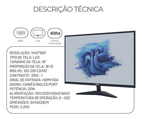 Monitor Gamer Knup D-mn002 19 Led 1440p Hdmi Preto