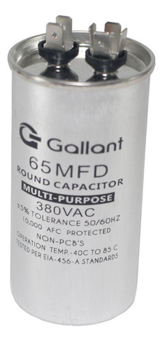 Capacitor Cbb65 Gallant 65mf +-5% 380 Vac Gcp65s00a-ix380