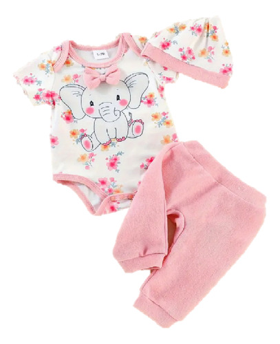 Conjunto Pañalero Y Pantalon Bebe Niña Elefantito
