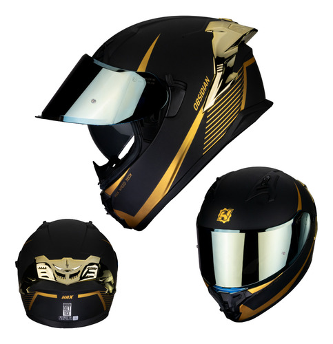 Casco Moto Hax Obsidian 2.0 Black Gold Dot + Ece 22.06 S