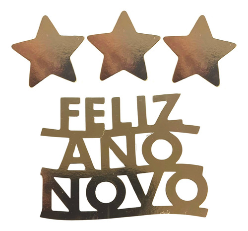 Topo De Bolo Feliz Ano Dourado E Furta-cor 15cm Cor Dourado-escuro