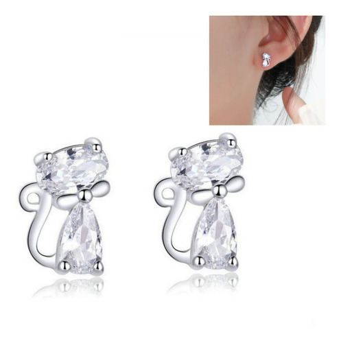 Aretes Gato Plata Cristal Austriaco Regalo Joyas