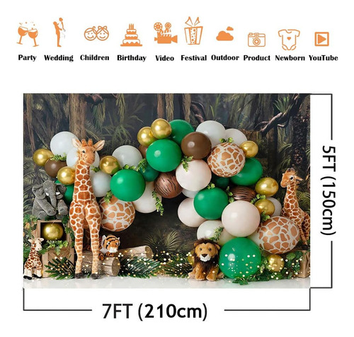 Selva Kids Cake Smash Backdrops Safari Animales Globos Bebé