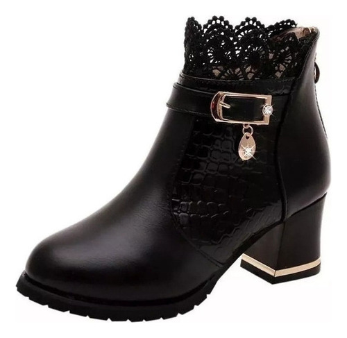 Botas Mujer Otoño Invierno Piel Vintage Encaje Tobillo