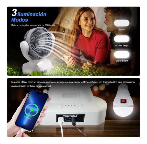 Ventilador Solar Recargable Abanico Portátil Mesa Piso Y Luz
