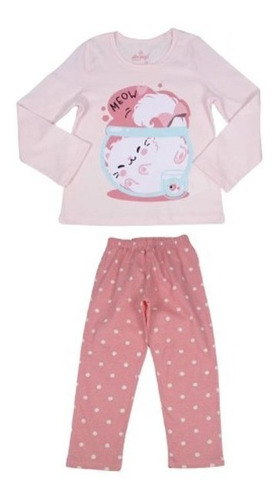 Pijama Longo Infantil Feminino Abrange Calça Poá Tam.2