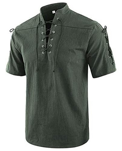 Moomphya Hombres Medieval Retro Lace-up Short Sleeve Sds2p