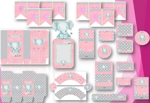 Kit Imprimible Baby Showers Elefantito Nena