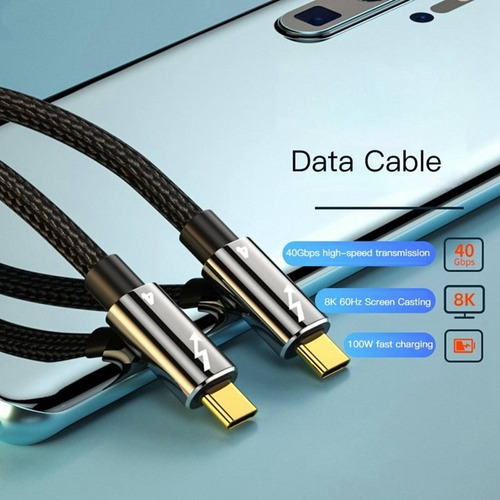 Cable Thunderbolt 4 100w Usb Tipo C 1 Metro 8k 40gbps 5amp