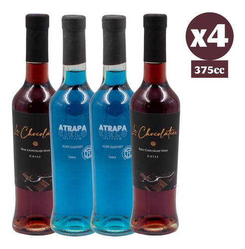Pack 2x Vino Azul Atrapacielo + 2x Vino Chocolate 4 Botellas