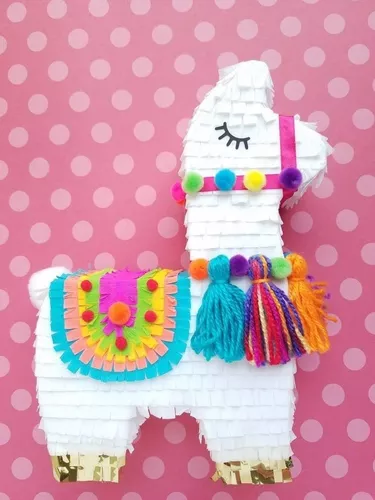 Piñata Grande Llama Mexicana C/ Borlas Y Pompones 30 X 40cm