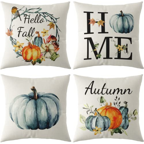 Onerisly Juego De 4 Fundas De Almohada De Otoño, 18 X 18, C