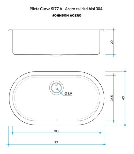 Imagen 3 de 6 de Pileta Acero Cocina Bacha Johnson Curve Si77a Sobre Mesada