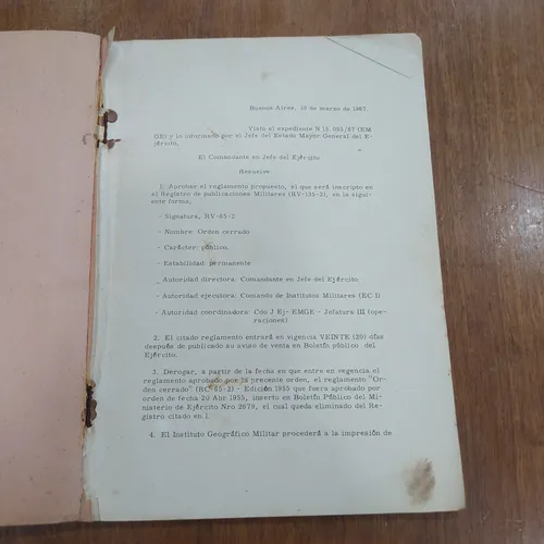 Manual Instrucciones Orden Cerrado Ejército Argentino 1967 (Usado)