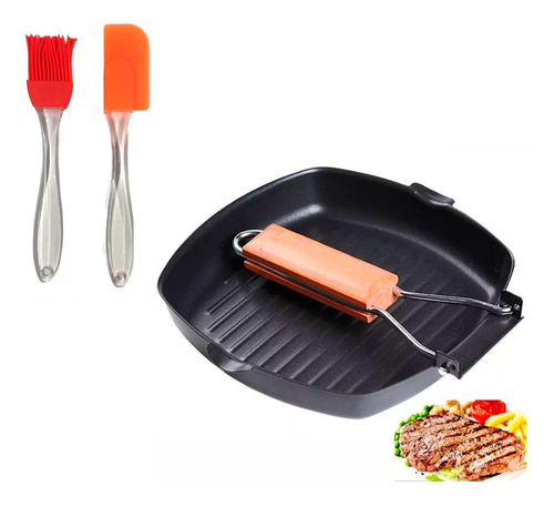 Sarten Parrilla Grill Plegable 20x20cm + Brocha Y Espatula