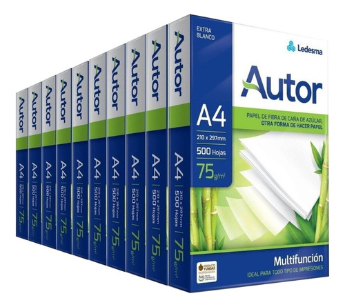 Resma A4 Papel Impresora Ecológico Autor 75grs 500 Hojas