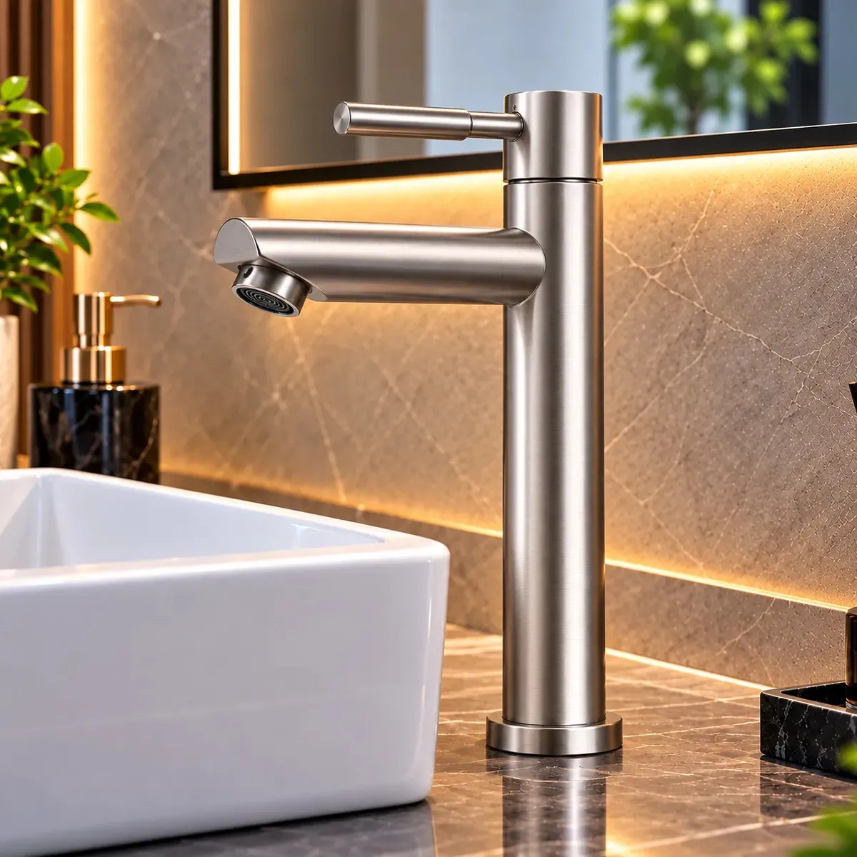Torneira Baixa Pia Banheiro Lavabo Inox Aço 304 Escovado Bancada Acabamento Fosco Cor Prateado - Camperluz