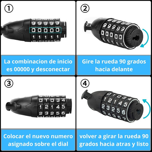 Imagen 5 de 10 de Linga Cadena Candado Para Bici Eslabones 6x1000 Combinacion