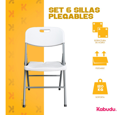 Kit 6 Sillas Plegables Plástico Resistentes Jardín Eventos