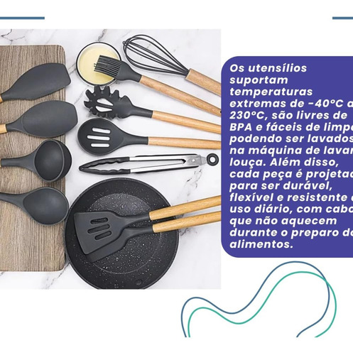 Juego De 12 Utensilios De Cocina De Silicona Con Mango De