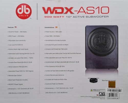 Subwoofer Amplificado Db Drive Wdx-as10 10 Pulgadas 900w