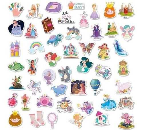50 Stickers Impermeables Princesas