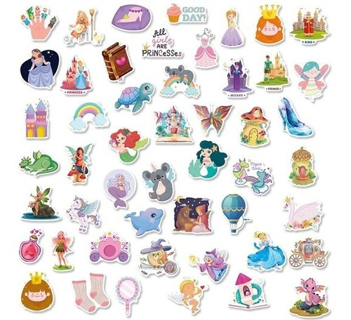  50 Stickers Impermeables Princesas