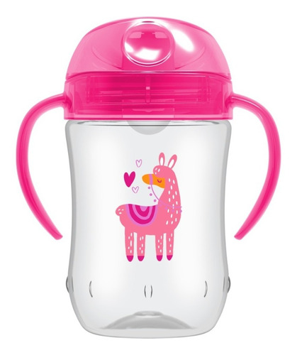 Vaso De Niño De Boquilla Suave Con Asas, Llama Rosada 9oz Color Rosa