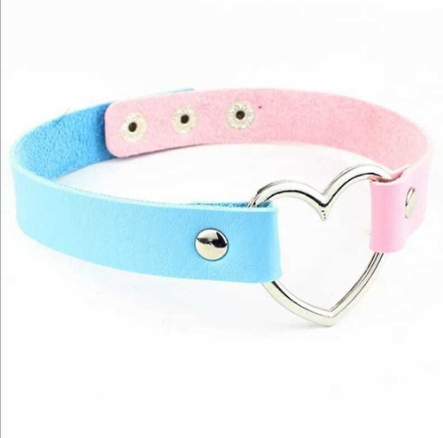 Choker Collar De Corazón Bicolor (rosa Y Celeste) Ajustable