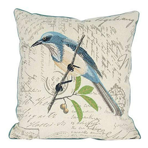 Cojín Decorativo Bordado  Avian Collection, Pájaro Azul, 18x