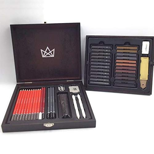 Set  51 Piezas Para Dibujo Sketching Caja De Madera Kingart