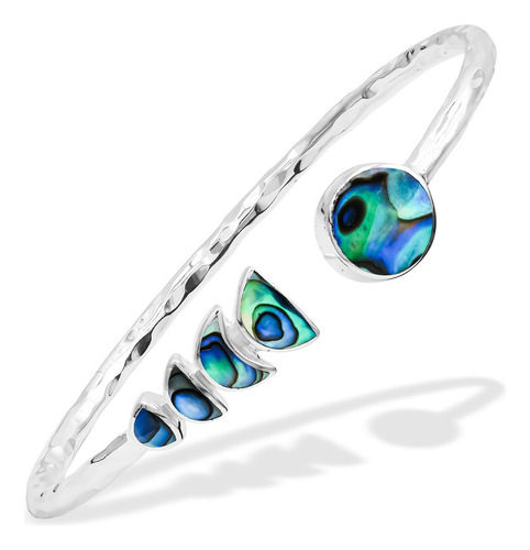 Brazalete Con Concha De Abulón En Fase Lunar En Plata De Ley Color Azul Diámetro 17.7 Cm Largo 17.7 Cm