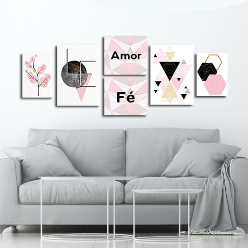 Quadros Decoração Mosaico, Love Fé Amor Formas Geométricas